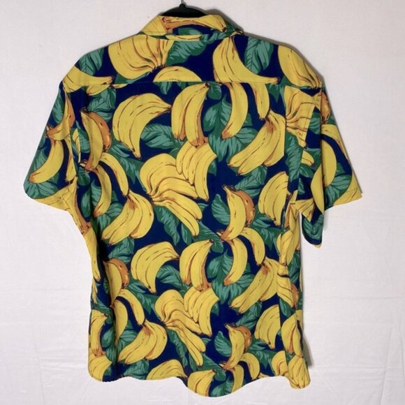Hawagoos Yellow Green Banana Print Casual Short Sleeve Button Up Shirt L - Picture 2 of 14